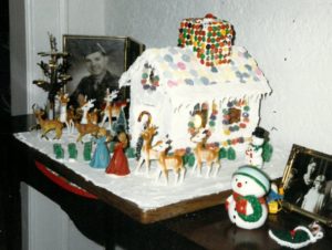 The 1987 version in NC. I note we must not have had red and green M&Ms, and we used a white light inside the house.